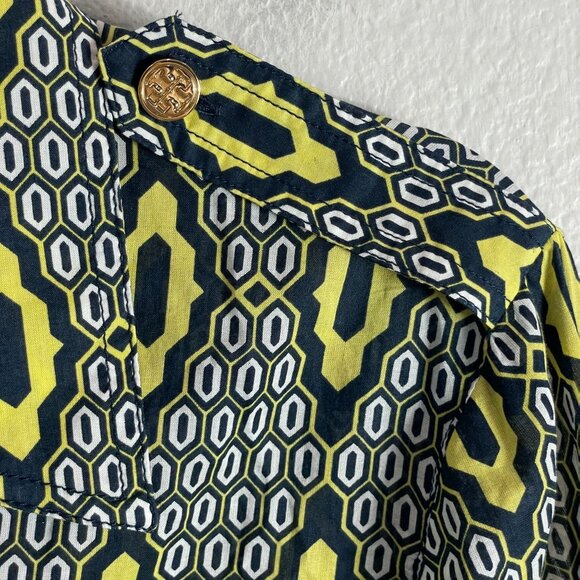 Tory Burch Womens 12 Geometric Print Button Up Shirt Long Sleeve Blouse Top - Picture 9 of 12